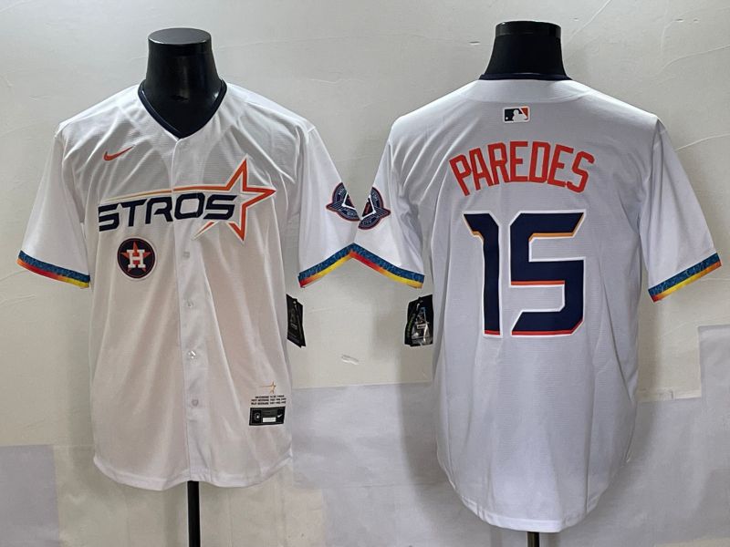 Men Houston Astros 15 Paredes White Fourth generation Joint Name 2025 Nike MLB Jersey style 11